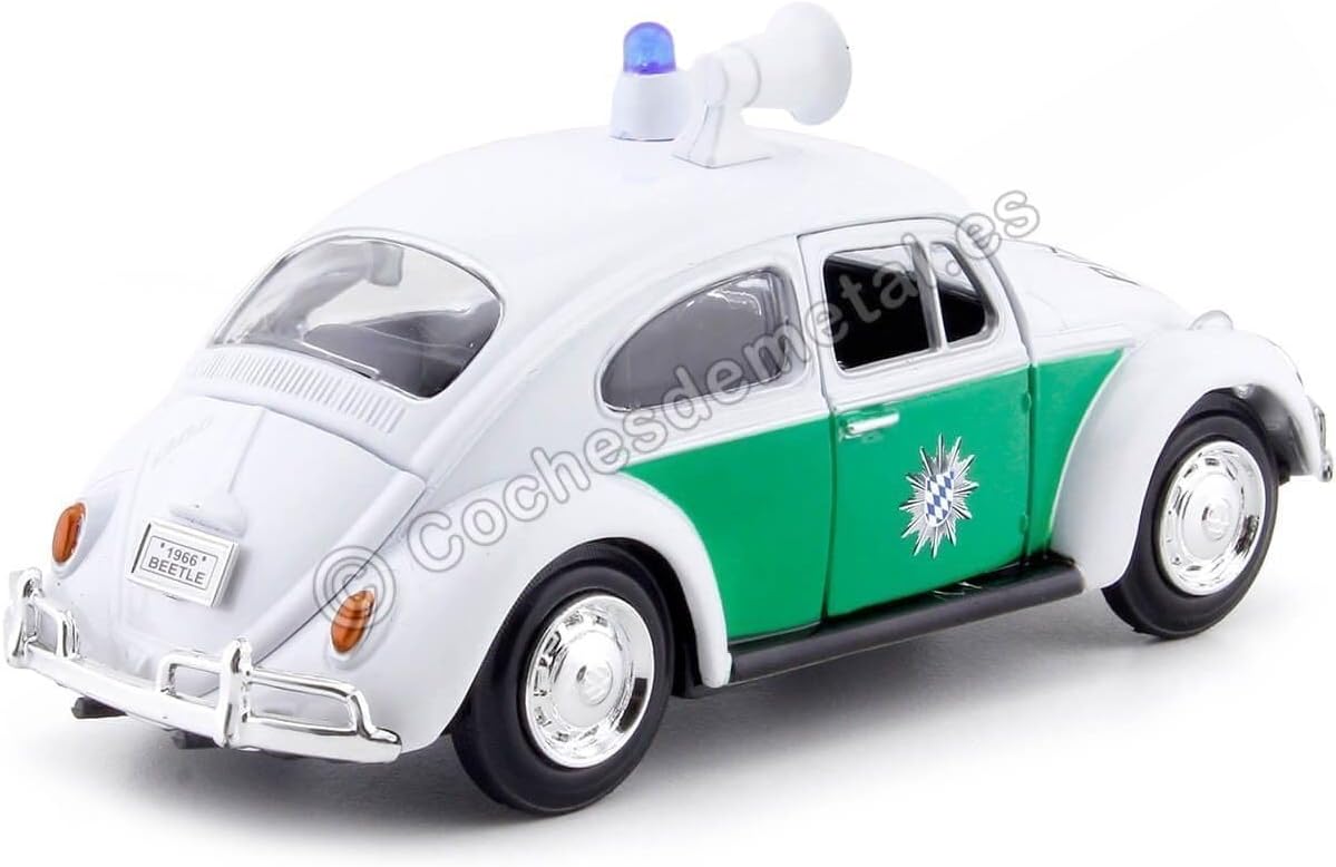 1966 Volkswagen Beetle Alemán Policía Coche Blanco y Verde 124 Diecast Model Car por Motormax
