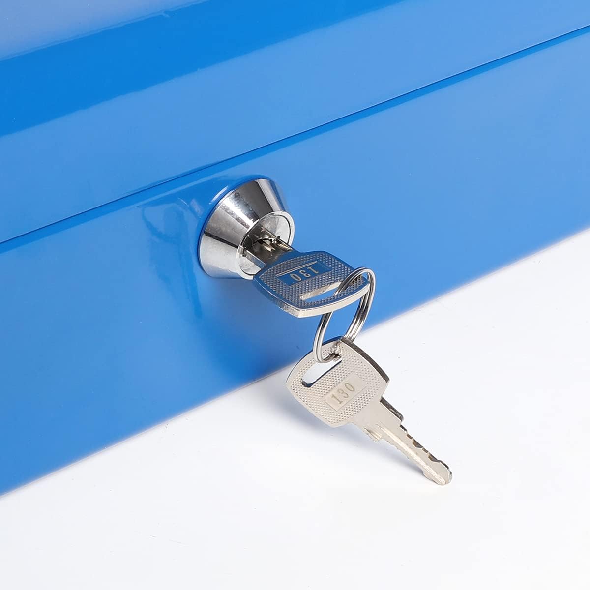 Caja de efectivo con cerradura de llave,Caja de metal duradera con bandeja de dinero,Caja de seguridad de almacenamiento seguro de bloqueo,Azul