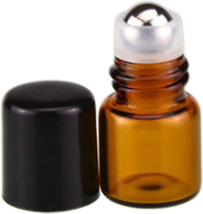 Botellas enrollables de vidrio ámbar, 100 paquetes de 0.0 fl oz-14Dram, frasco de muestra de vidrio con bolas enrollables de metal, botellas