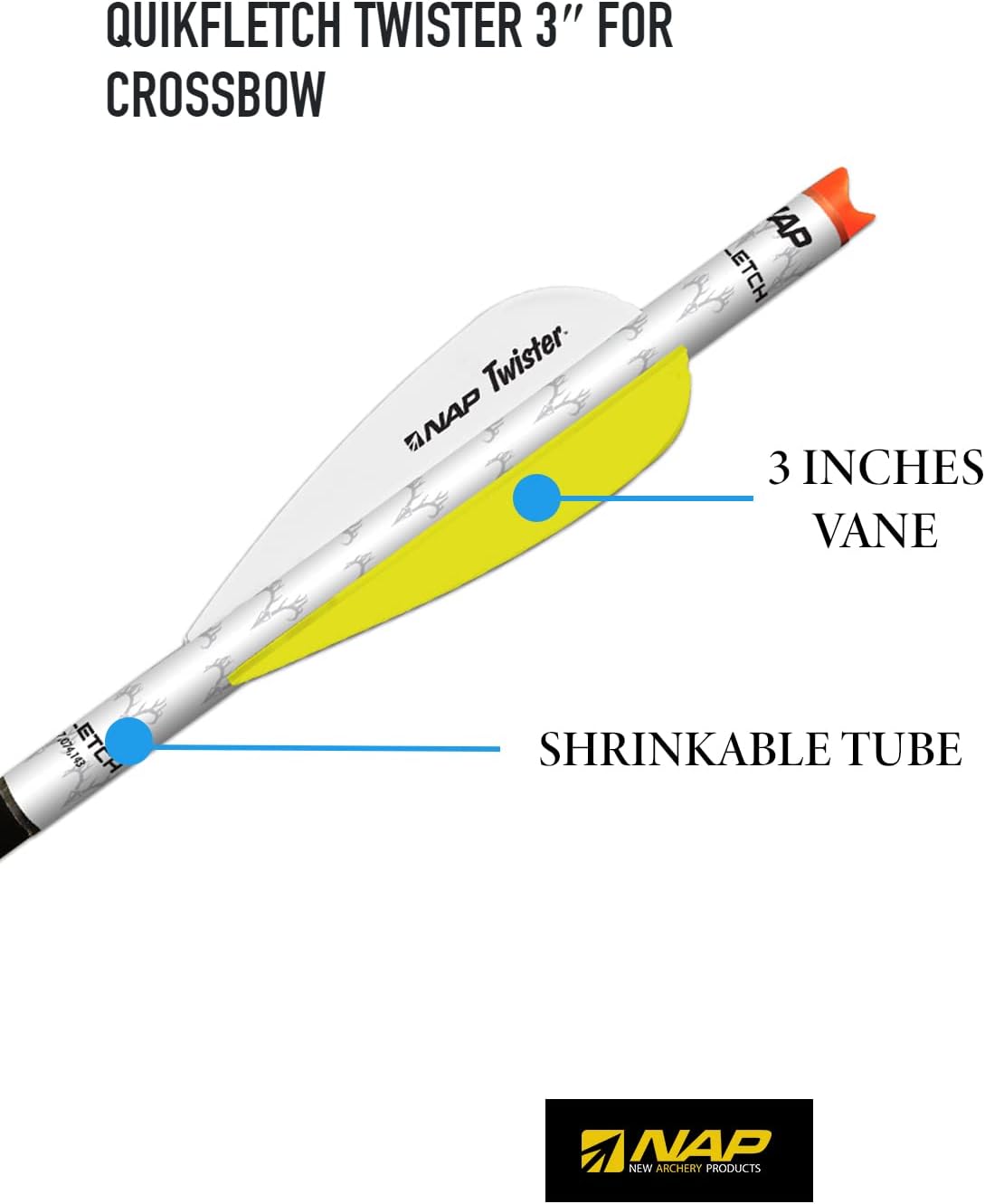 New Archery Products Quikfletch Twister 3-Inch 3-Vane Easy-to-Use Stabilizing Fletching for Increased Accuracy of Crossbow Bolts – 3 & 6 Pack