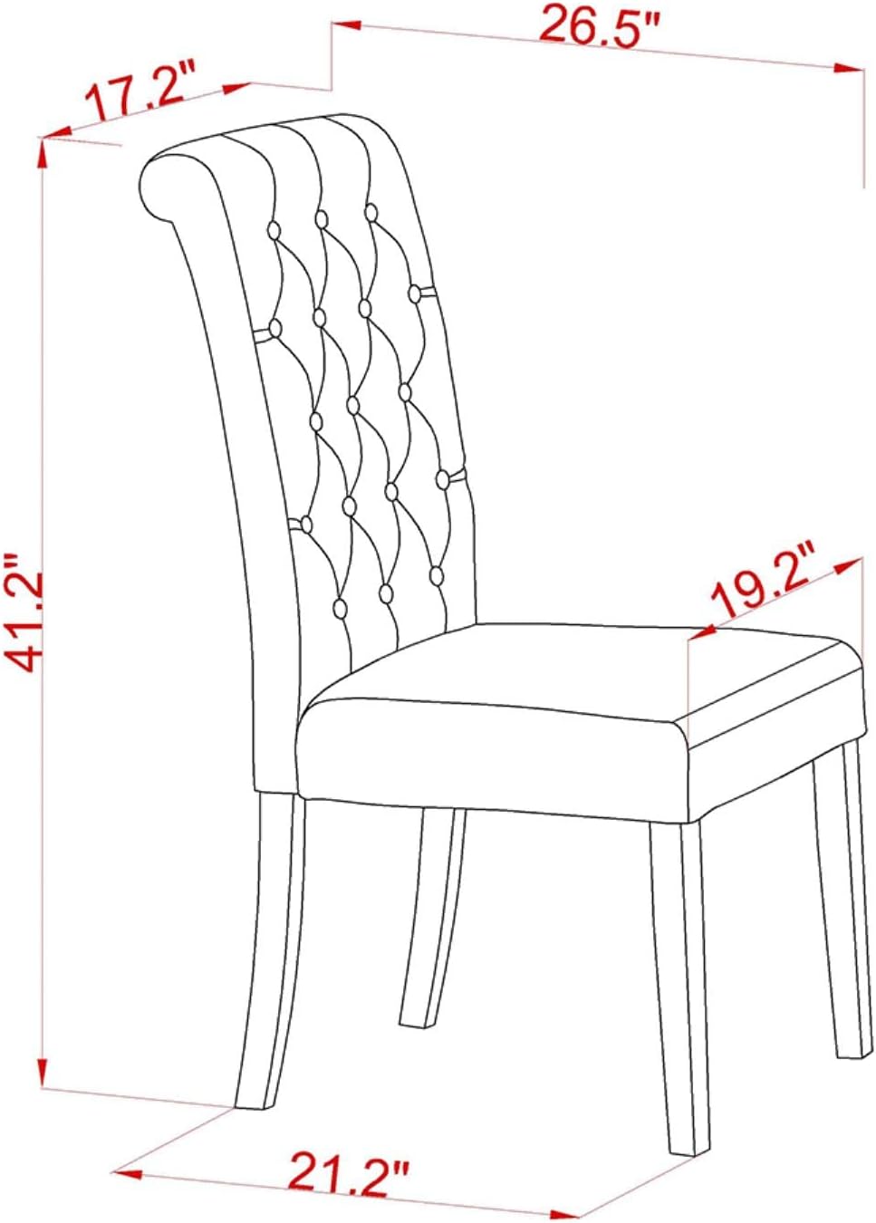 East West Furniture BRP4T18 Parson – Juego de 2 sillas de comedor tapizadas de tela de lino marrón con botones y ribete de clavos, color roble