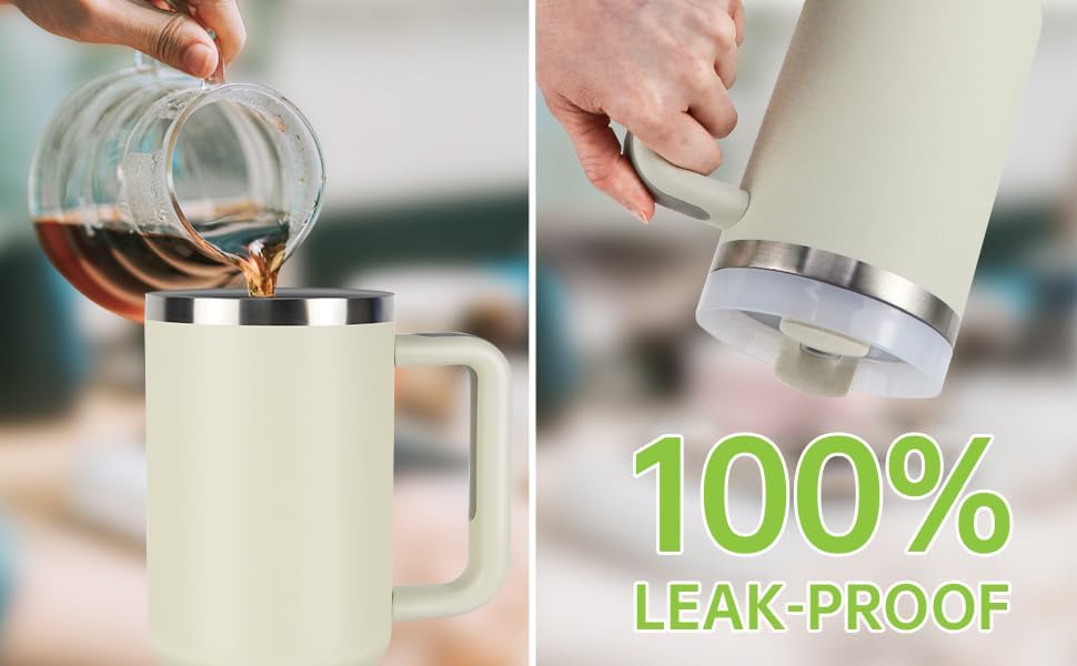 Vaso de 40 onzas con asa y pajita, acero inoxidable, doble capa, aislado al vacío, taza térmica perfecta para agua, té, café (peltre)