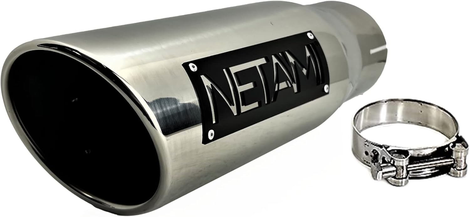 NETAMI Punta de escape de 2.5″ a 4″ Abrazadera de pulido de cromo con borde enrollado de acero inoxidable