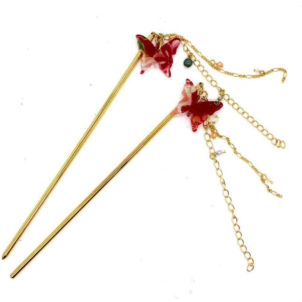 Palo de horquilla Kanzashi con diseño de mariposa tradicional japonesa