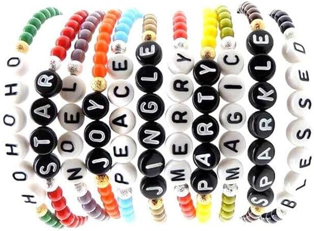 CYEENUT – 1200 cuentas de letras, negras con cuentas de letras blancas, cuentas acrílicas de 0.157 x 0.315 pulgadas para hacer joyas y pulseras