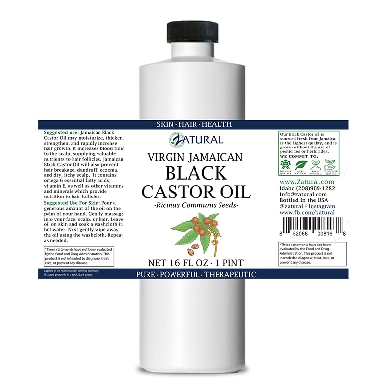 Zatural Aceite de ricino negro, aceite de ricino negro jamaicano tropical 100% puro (16 onzas)