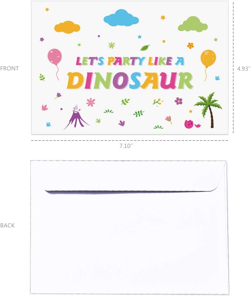WERNNSAI Invitaciones de fiesta de dinosaurios con sobres, suministros de fiesta de dinosaurios para niñas, cumpleaños, baby shower, fiesta, juego