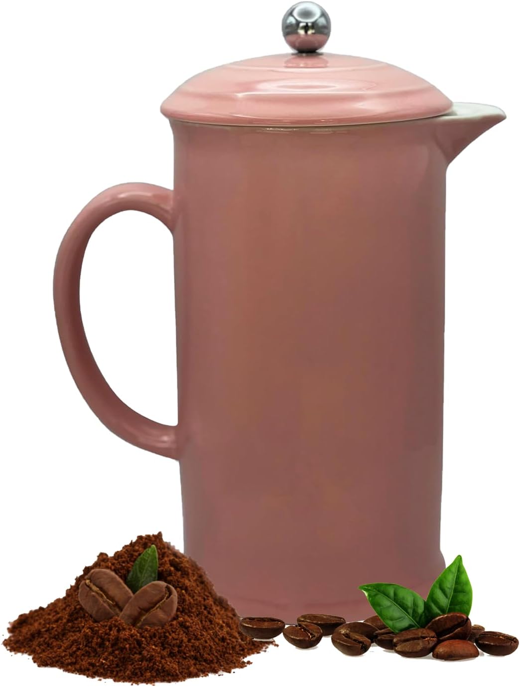 Cafetera de prensa francesa, cerámica vintage, 34 onzas, con aislamiento, retención de calor, apta para lavavajillas (rosa)