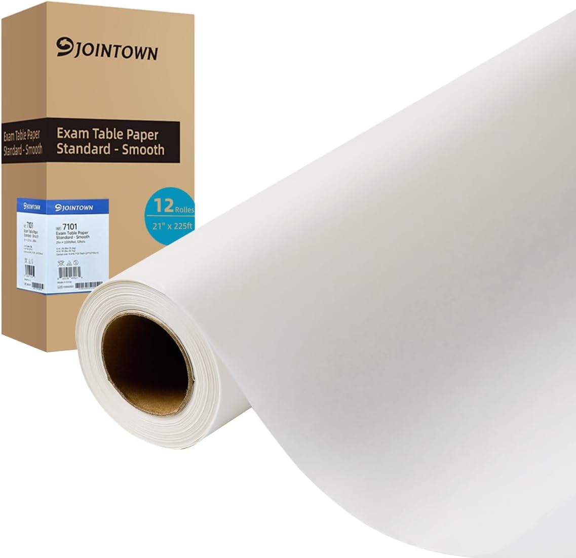 Papel de mesa de examen, protección de barrera, 21 pulgadas x 225 pies, caja blanca lisa de 12 rollos, suministros de papel de mesa médicos