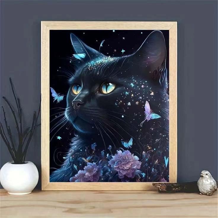 ZQEATRY Kits de pintura de diamantes de gato negro para adultos, kit de arte de diamantes de mariposa 5D para adultos principiantes, imágenes de