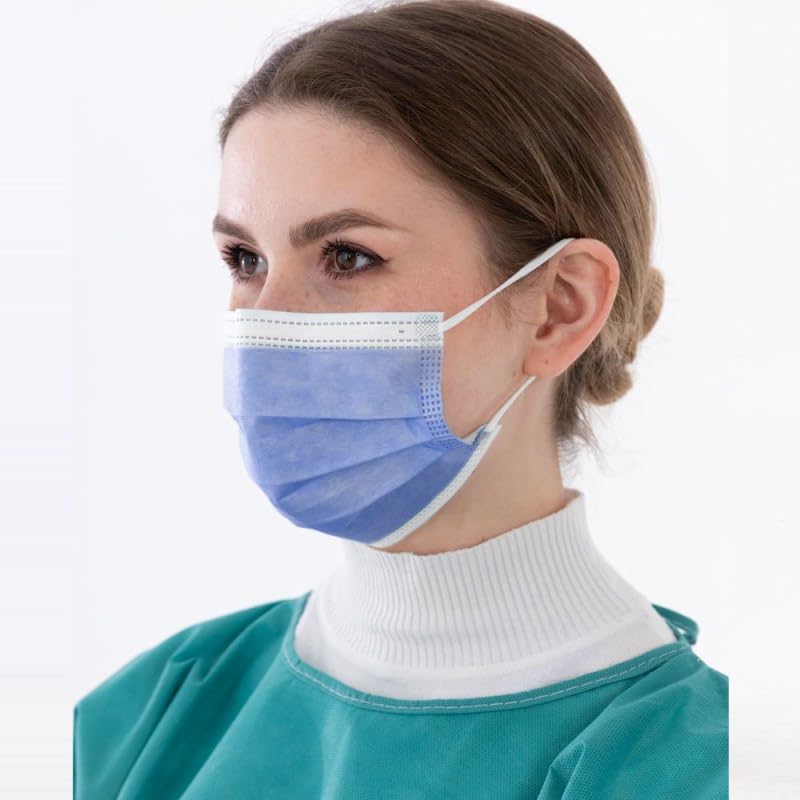 100 máscaras faciales desechables color azul oscuro para adultos, tela de 3 capas (2 capas no tejidas, 1 capa fundida soplada) con clip para la