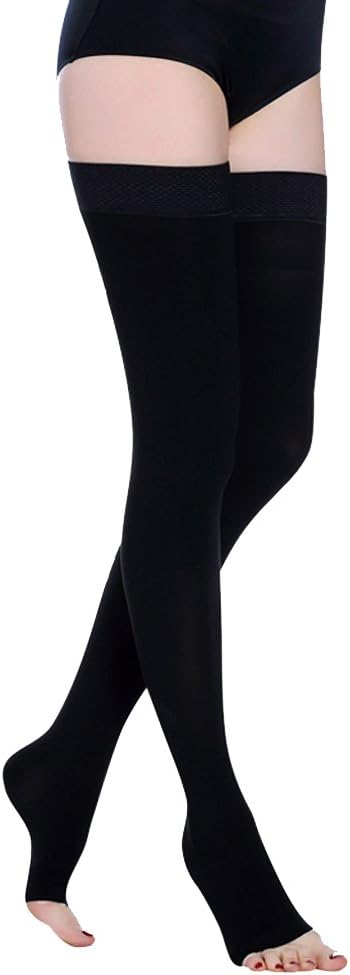 Calcetines de compresión hasta el muslo, soporte firme 20-30 mmHg Gradient Medias de compresión con banda de silicona. Tratamiento para Runnin