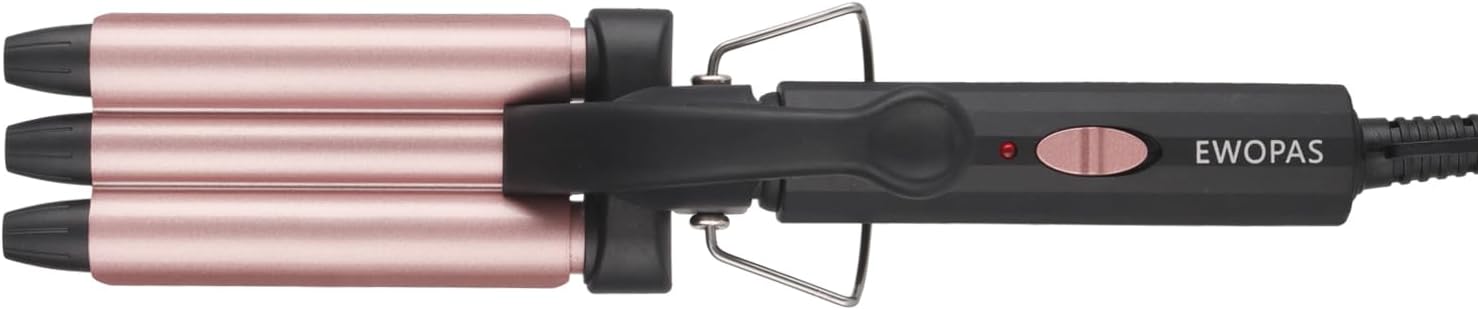 Ewopas Small Hair Crimper 3 Barrel Curling Iron Wand,12 Inch Beach Waves Curling Iron,Fast Heating, Light Weight, and is Easy to use,Mini Dual