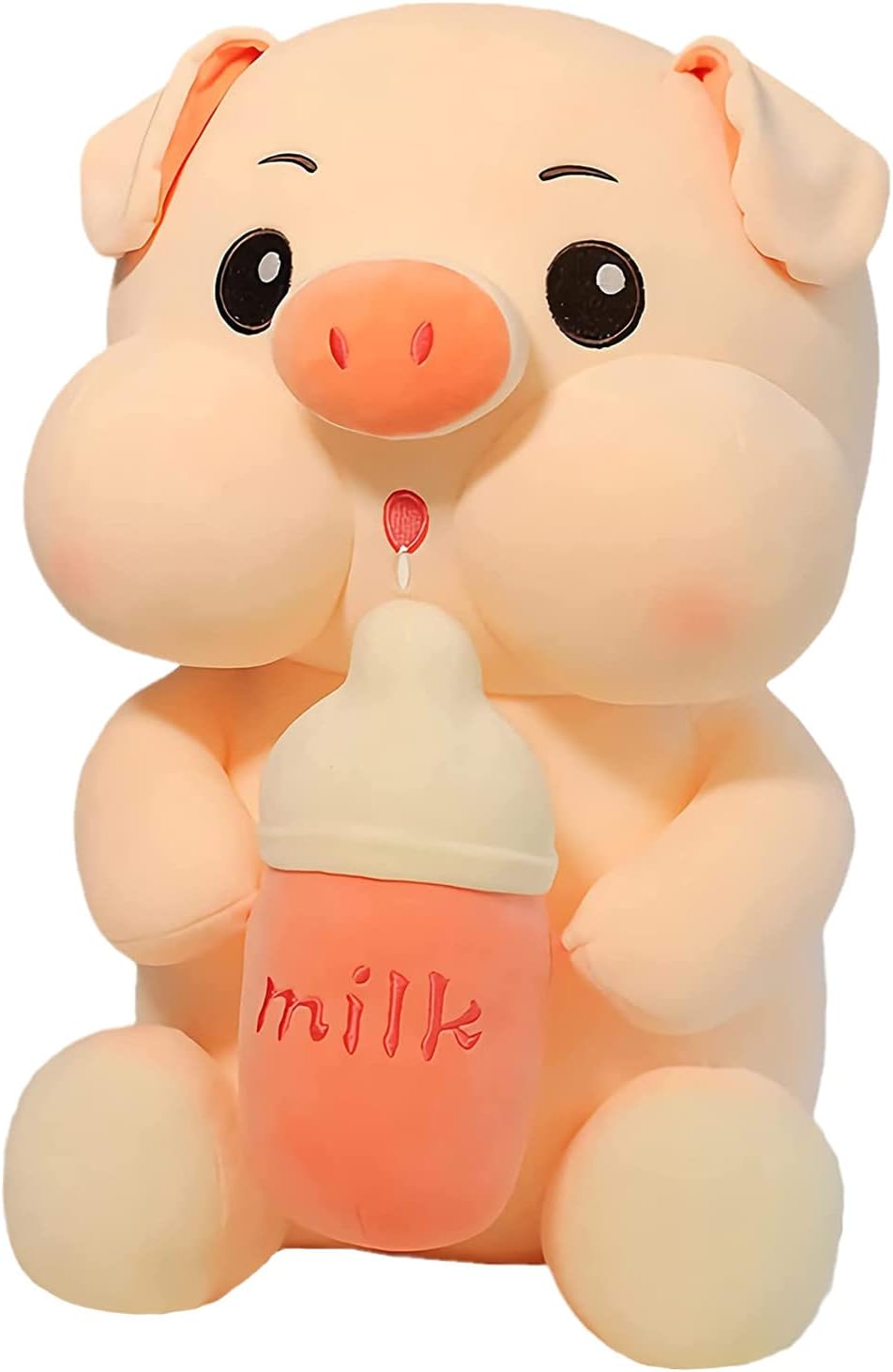 Juguete de peluche de cerdo de 13.7 pulgadas, linda almohada de cerdo con botella de leche de peluche de cerdo para abrazar, regalos para niños,