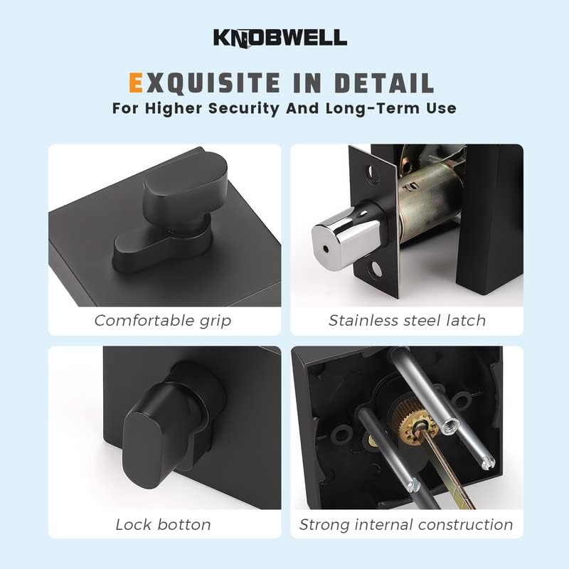 KNOBWELL Cerradura cuadrada contemporánea de un solo cilindro para puerta de entrada de puerta delantera, cerradura de puerta delantera con llave