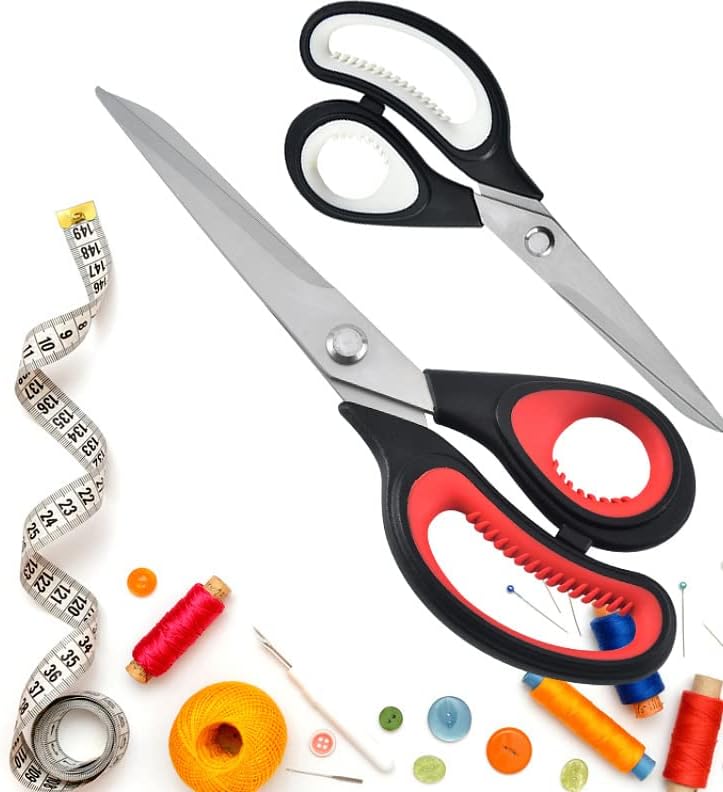 JISTL Tijeras de manualidades con cuchillas afiladas, tijeras de tela de goma con mango de agarre suave, tijeras multiusos adecuadas para costura,