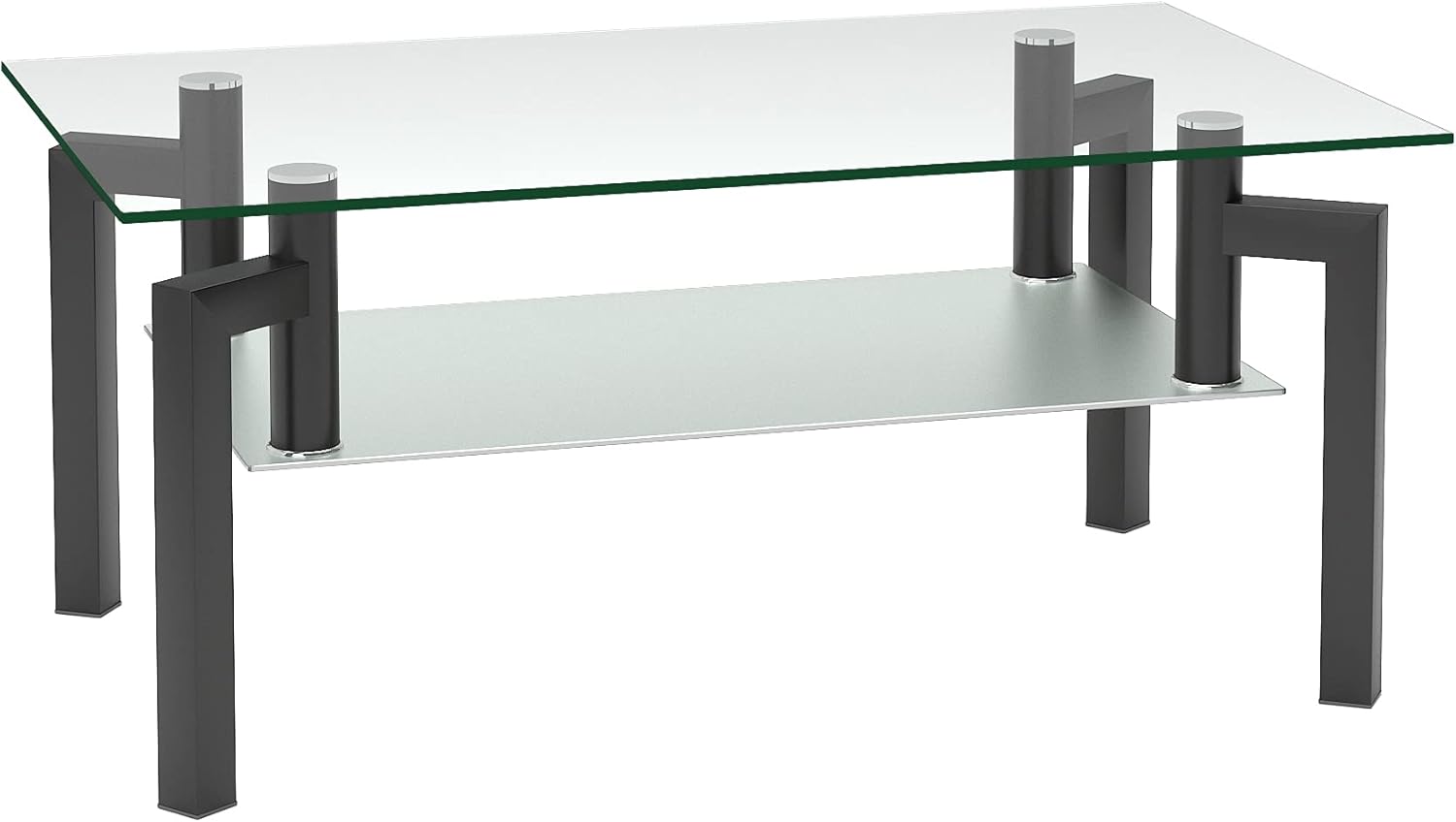 Homvdxl Mesas de centro transparentes para sala de estar, mesa de centro de 2 niveles con almacenamiento transparente y patas de metal, mesa central