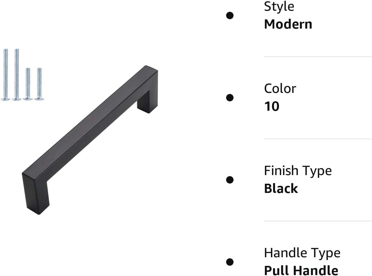 Goldenwarm – Juego de 10 tiradores negros para gabinetes de acero inoxidable, color negro mate, manijas en barra rectangular para gabinetes en acero