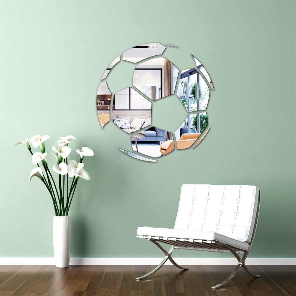 ufengke Adhesivo de pared de espejo de fútbol acrílico 3D pegatinas de pared para niños y niñas, sala de estar, dormitorio, decoración de pared