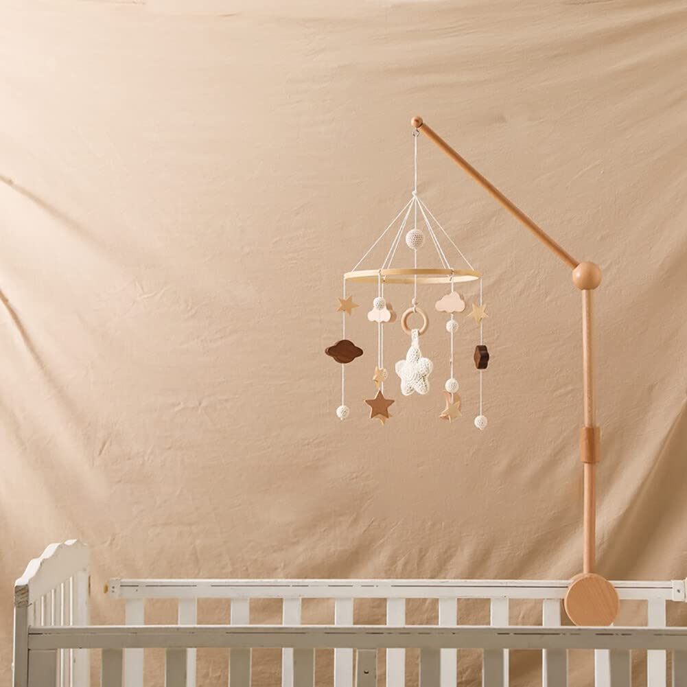 Móvil de bebé para cuna, luna y estrellas, nube, campanilla de viento de madera, campana de cama para cuna, móvil para cuna bohemia para niñas y