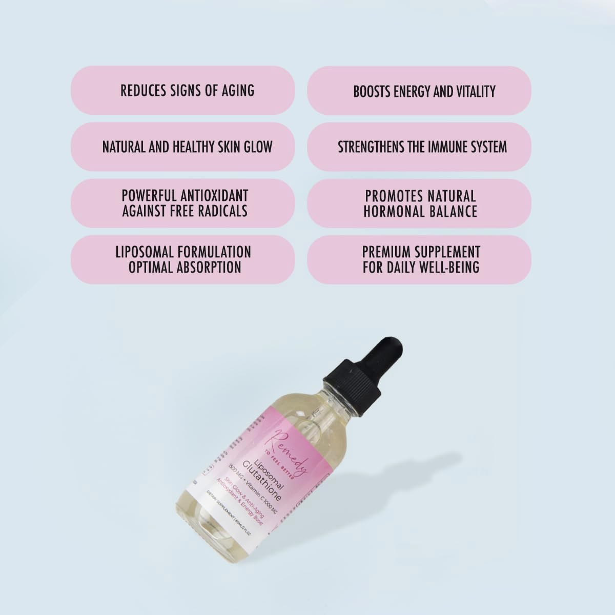 Remedy to Feel Better – Glutatión liposomal 1500 mg + vitamina C 1000 mg – Resplandor de la piel, antienvejecimiento, refuerzo de energía y