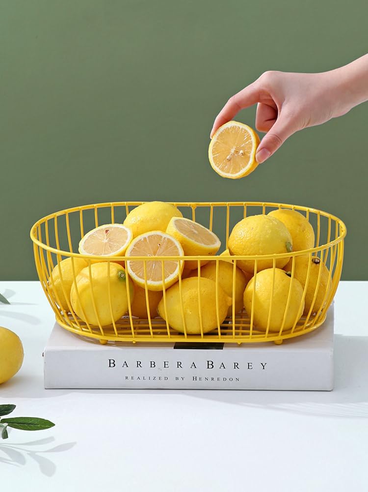 Cesta de fruta de alambre de metal, cestas de almacenamiento ovaladas grandes para pan, soporte de cesta de frutas de alambre de metal para encimera