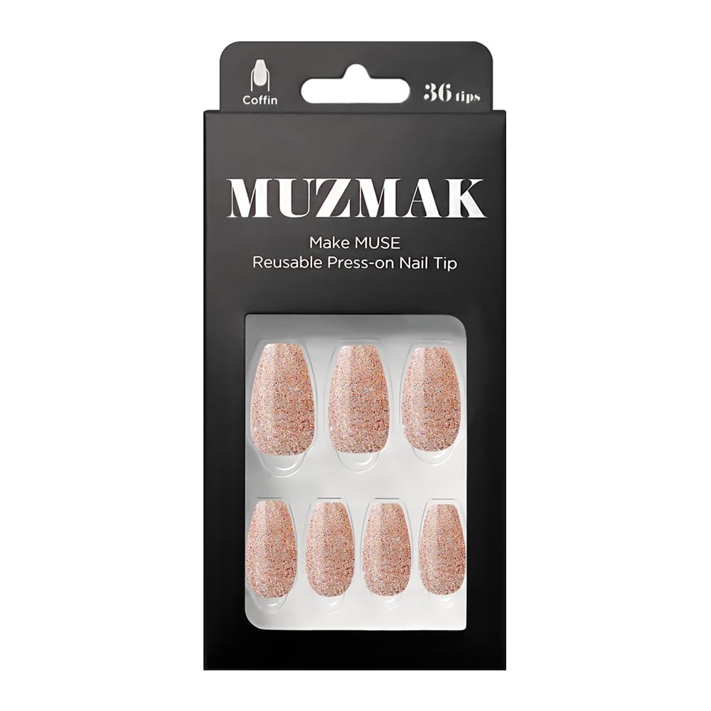 MUZMAK Uñas postizas reutilizables a presión, largas, medianas y cortas, ataúd, almendra, 36 piezas, kit de uñas postizas rojas, cobertura completa,