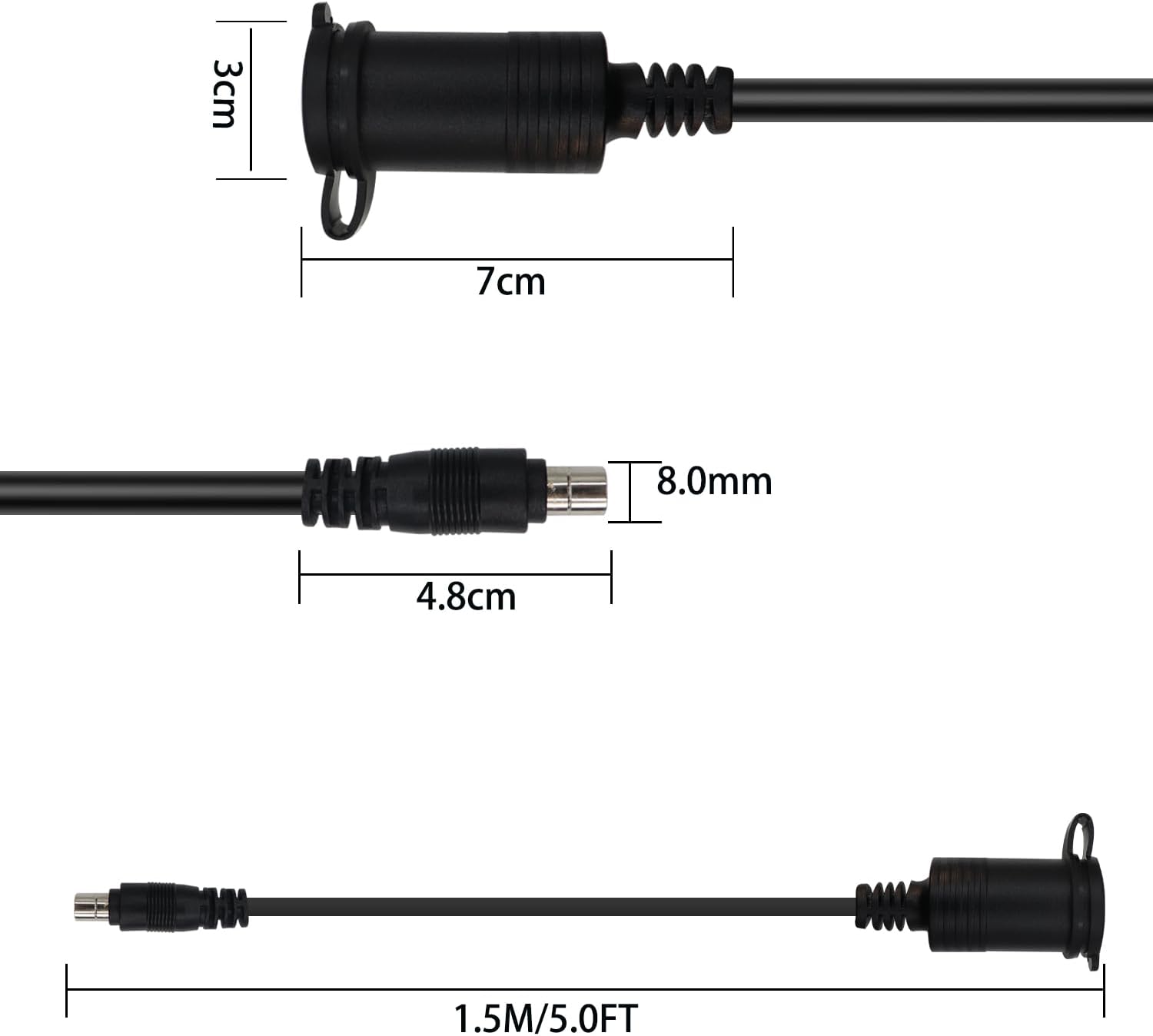 RIIEYOCA Cable de carga de automóvil de 0.315 pulgadas de CC, enchufe hembra para encendedor de cigarrillos de automóvil a DC8020 cable con