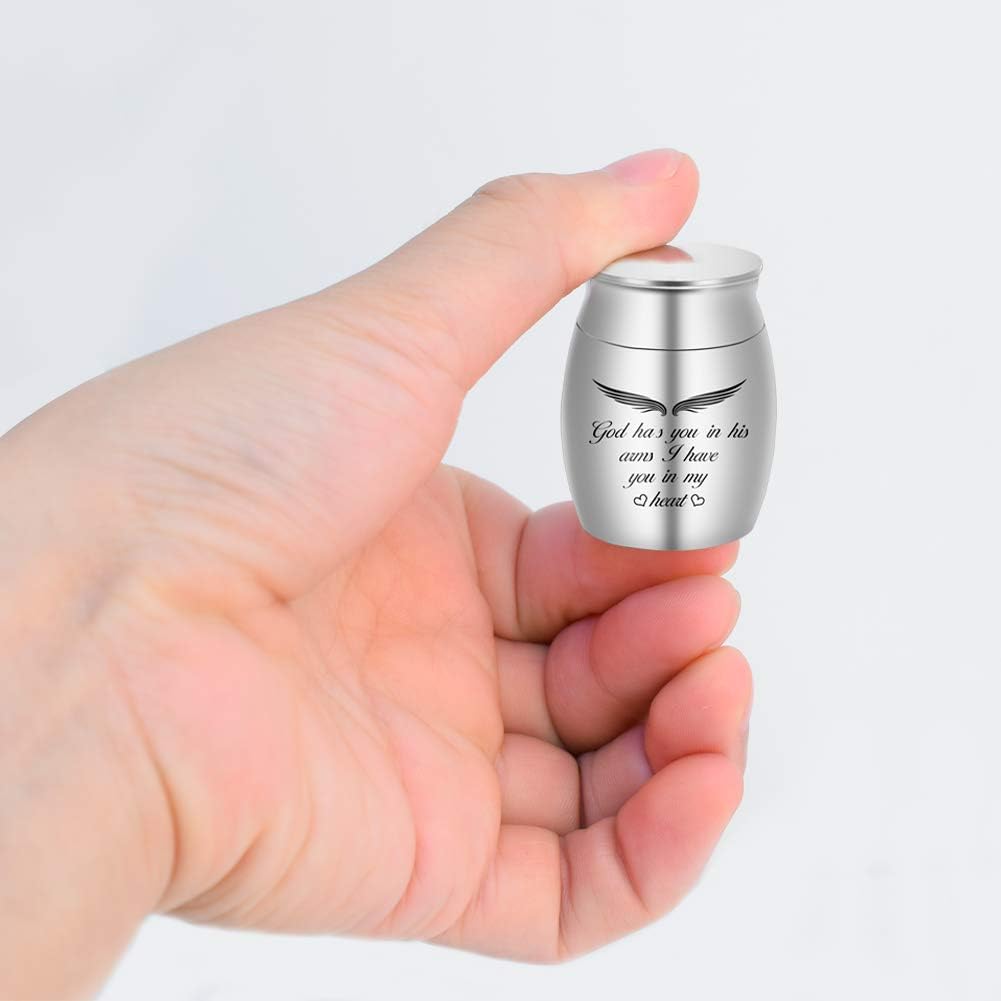 Urnas pequeñas de recuerdo para cenizas, mini urnas de cremación para cenizas, soporte de cenizas conmemorativas de acero inoxidable, Dios te tiene