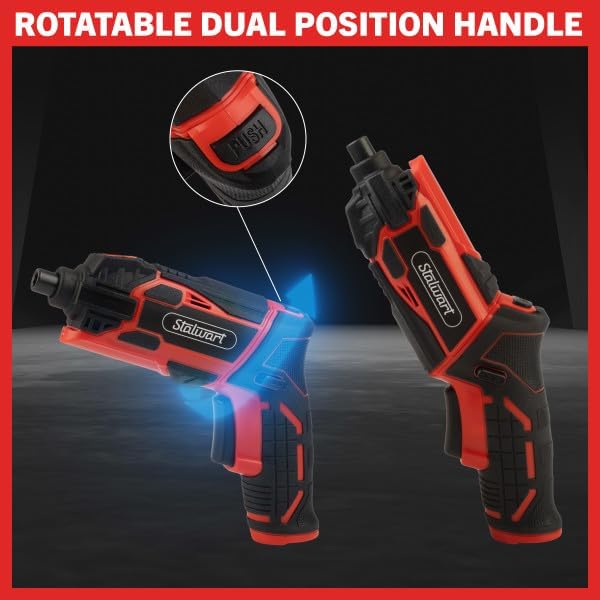 Stalwart – Juego de destornilladores eléctricos de 4 V, 45 piezas, pistola de tornillo recargable inalámbrica de 4.5 Nm 250 RPM con agarre de doble