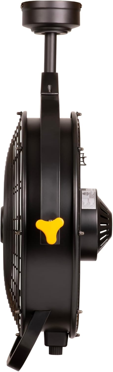 Mule 52007-45 Ventilador de garaje con cable enchufable montado en el techo de 18 pulgadas de 3 velocidades sin control remoto – negroamarillo