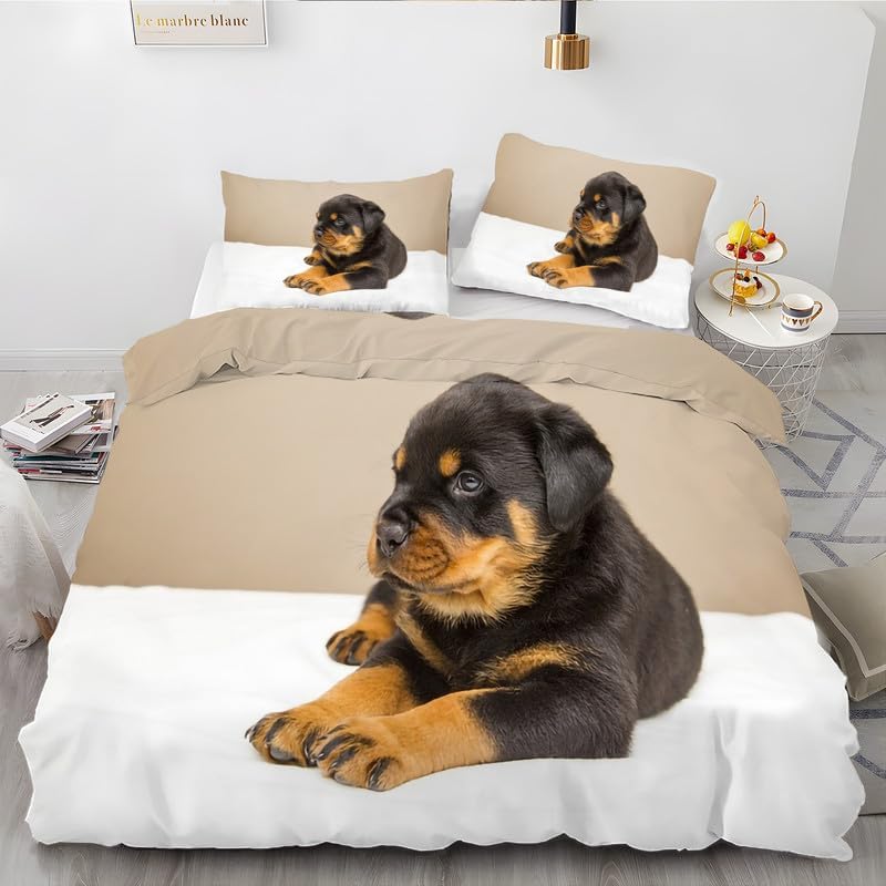 Khaki Puppy Duvet Cover Queen Animal Print Bedding Sets Queen Soft Microfiber Comforter Cover and 2 Pillow Shams 20″X26″, Bed Set Duvet Covers with