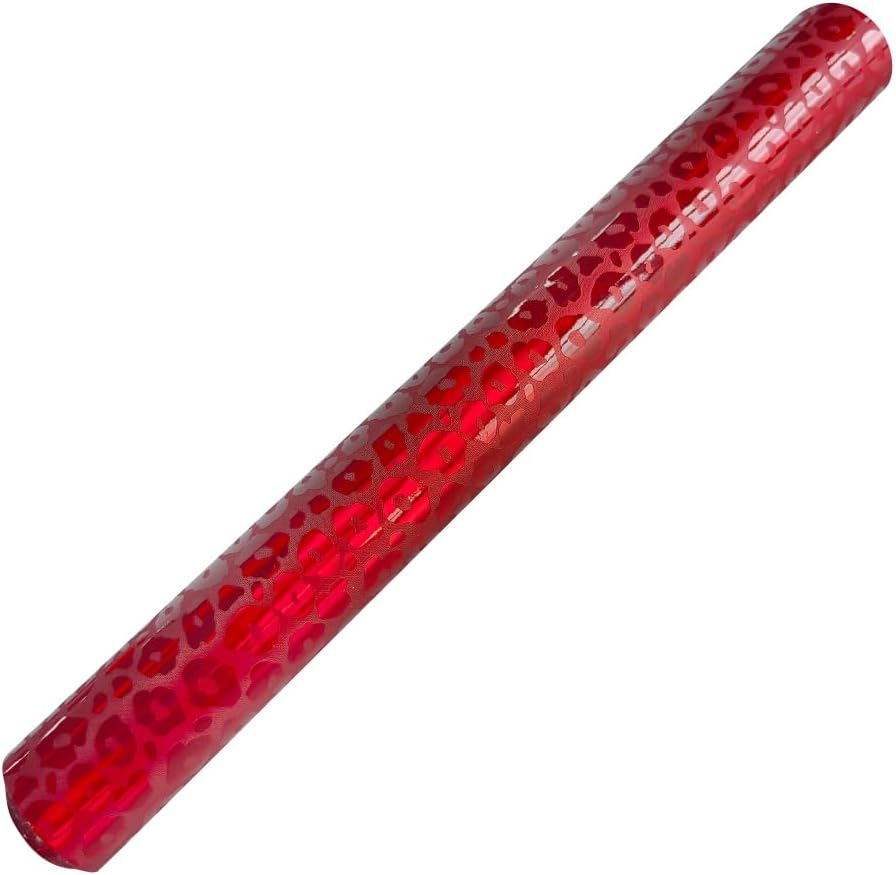 Hojas holográficas de piel sintética color rojo leopardo en relieve, rollo de tela sintética iridiscente de 12 x 53 pulgadas para manualidades,