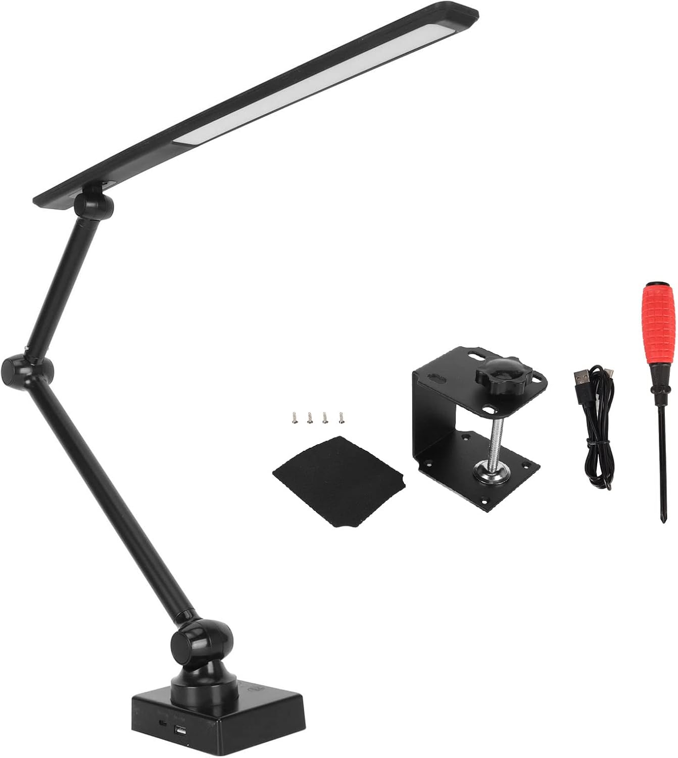 Gavigain Lámpara de mesa, lámpara de escritorio para oficina en casa con abrazadera, luces flexibles para libros, fácil de leer, cabecera recargable