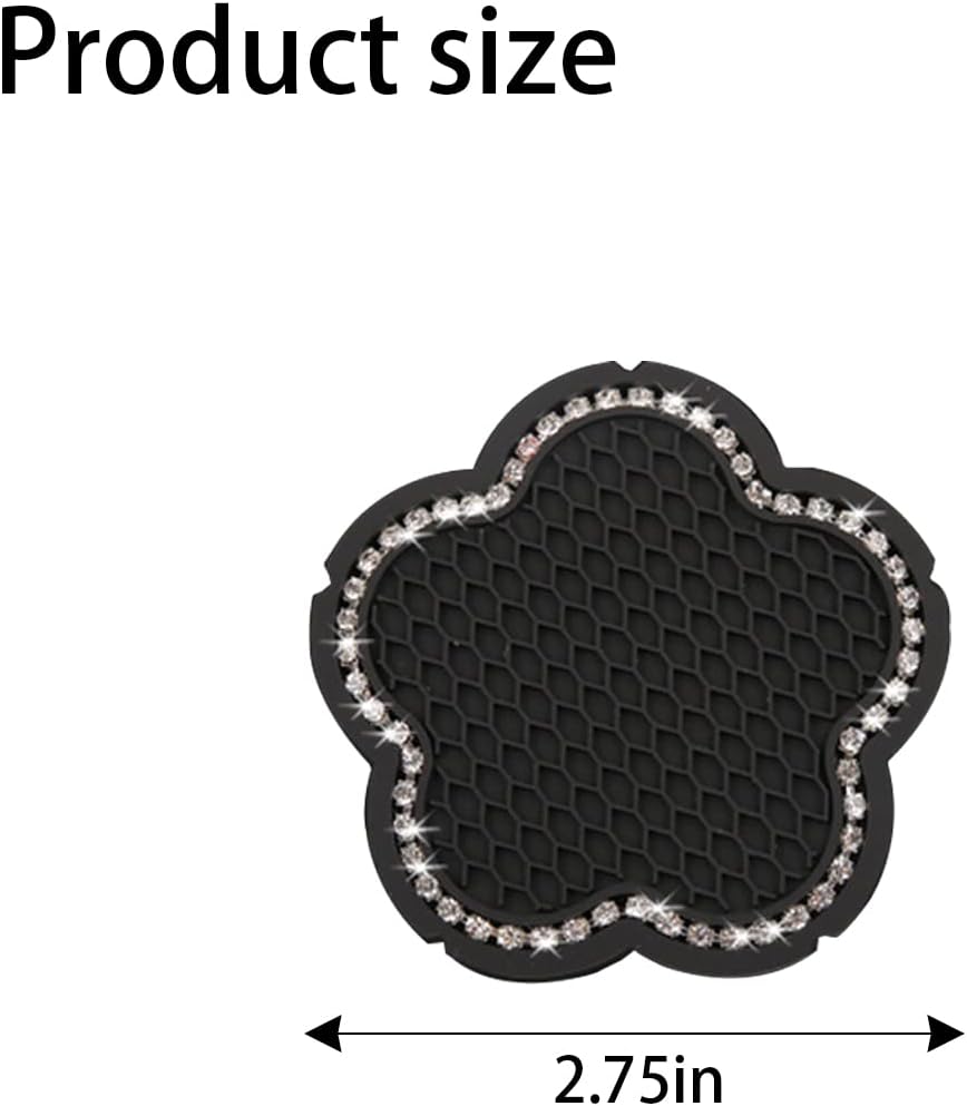 4 posavasos para automóvil, 2.75 pulgadas de cristal, antideslizante, con diamantes de imitación, bonito diseño de flor de ciruelo, universal para