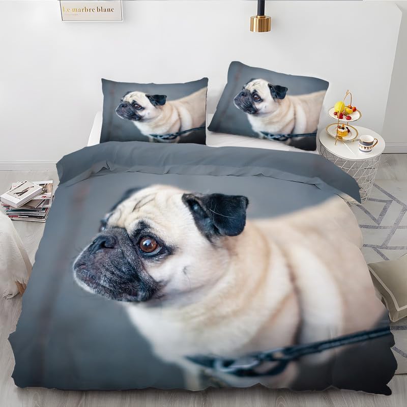 Juego de funda de edredón de bulldog francés gris, tamaño Queen, con estampado de animales, funda de edredón de microfibra suave y 2 fundas de