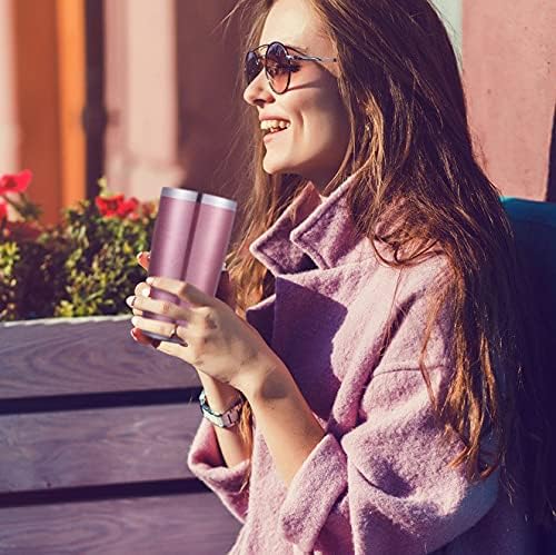 COKTIK – Paquete de 6 vasos de 20 onzas con tapa y popote, cepillo, aislamiento al vacío con doble pared de acero inoxidable, térmico para bebidas