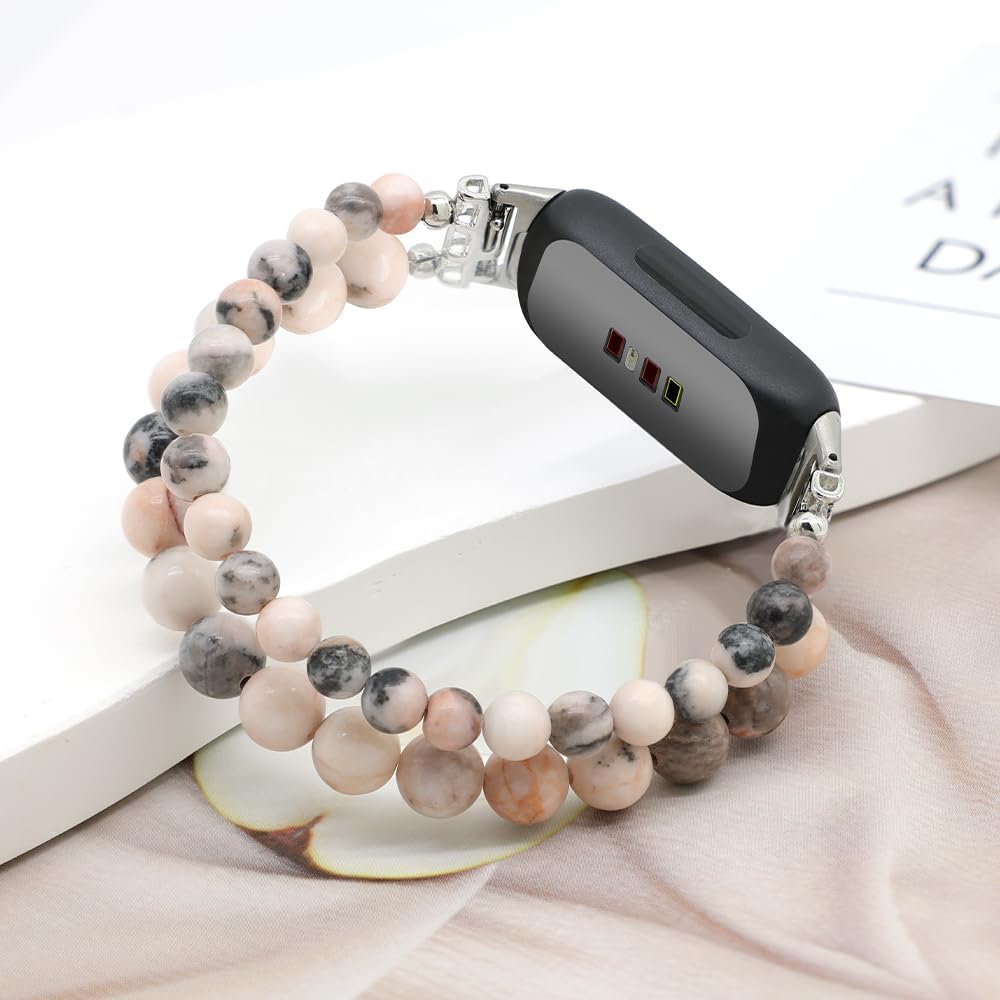 C&L Accessories Bracelets Compatible with Fitbit Inspire 3 Bands for Women Beaded Wristband Adjustable Gemstone Replacement Straps