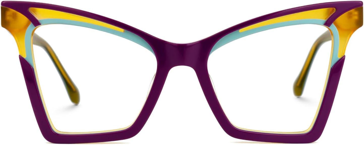 Zeelool Marco de gafas de ojo de gato de gran tamaño para mujeres con lentes transparentes sin receta Johnsie ZJGA606084