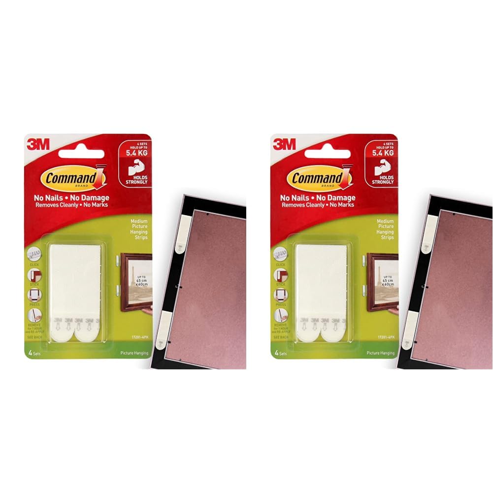 Command Tiras blancas para colgar cuadros de 12 libras, para decorar sin daños, uso en interiores (17201-4PK-ES) (paquete de 2)