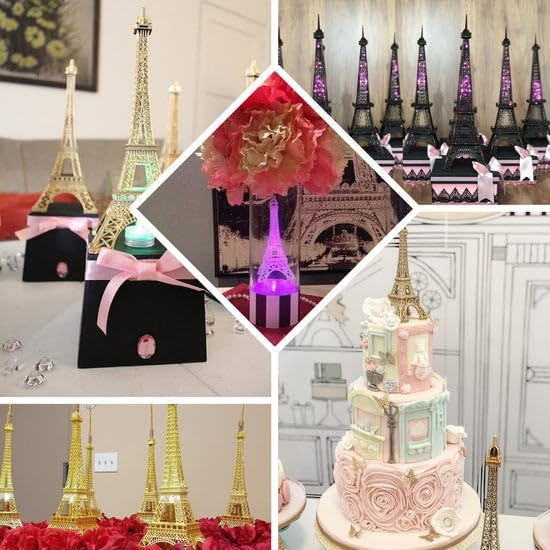 Efavormart 10 pulgadas  Oro  Centro de mesa de la Torre Eiffel  Decoración para pastel de la Torre Eiffel  Figura decorativa