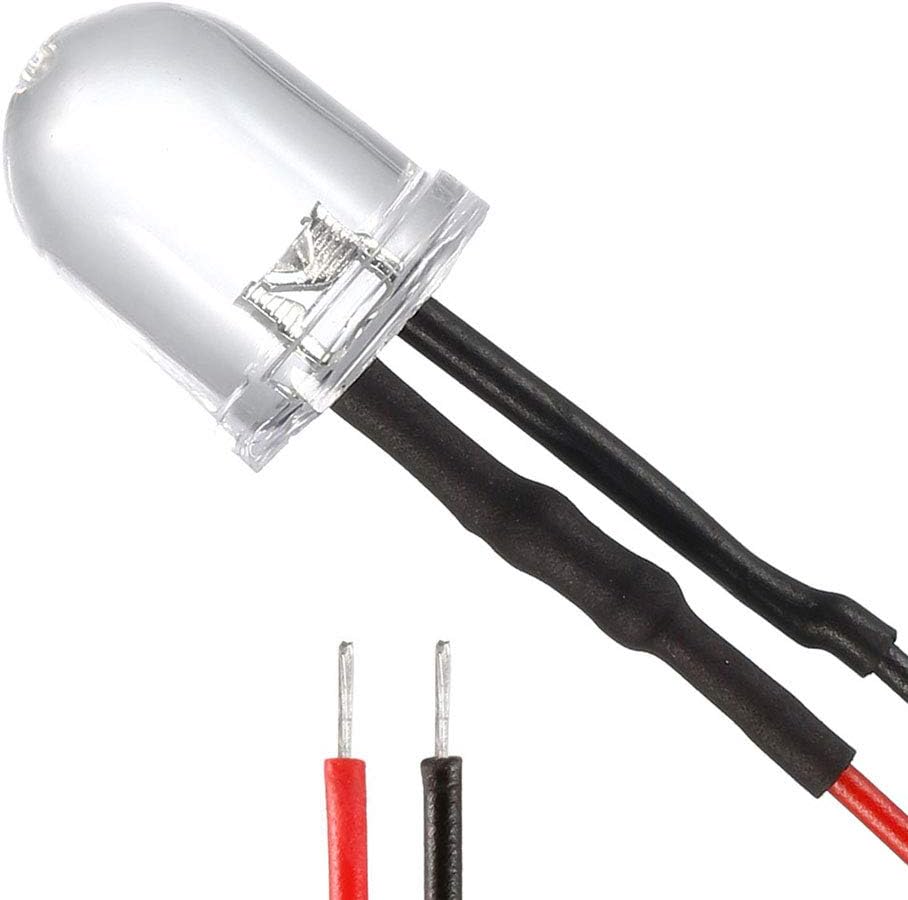 uxcell 18pcs 0.394 in pre cableado LED, rojo DC3-6V lente transparente, diodos emisores de luz