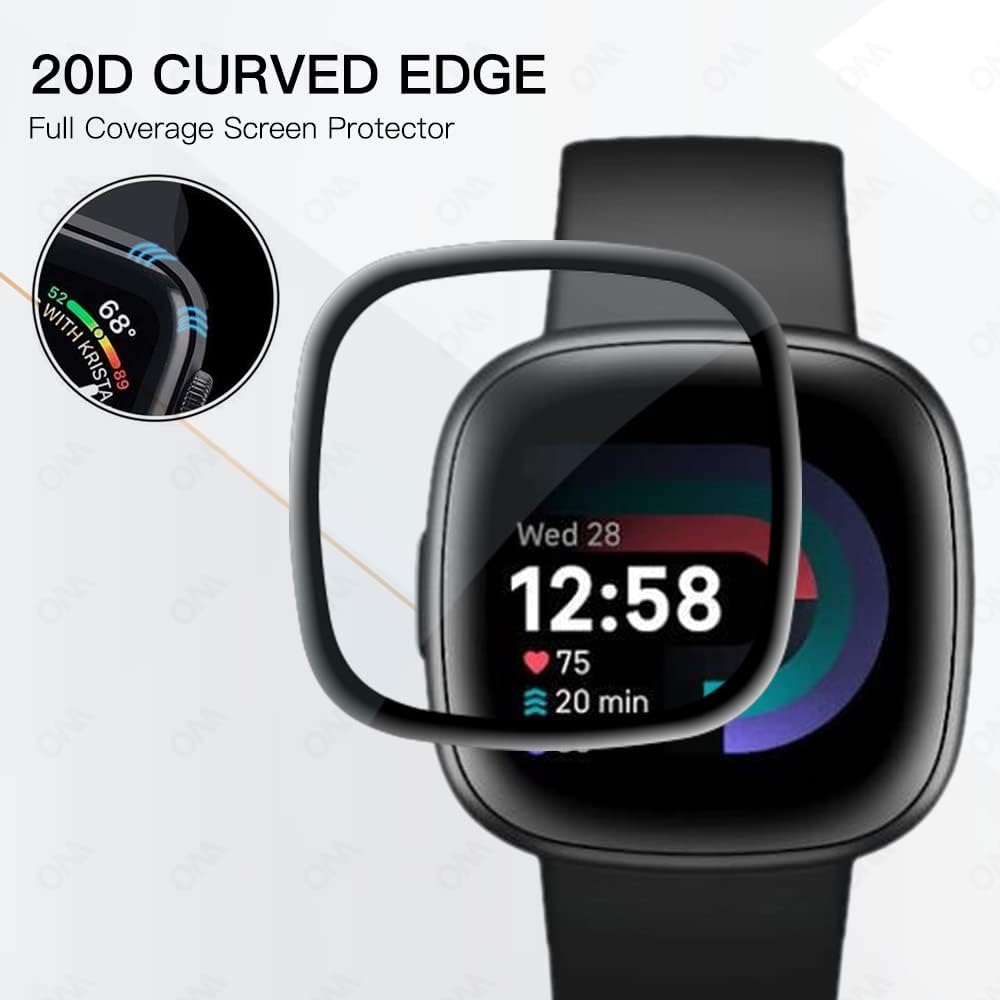 Paquete de 3 Protector de pantalla compatible con Fitbit Sense 2  Versa 4, protector de pantalla suave de PET curvado 3D de cobertura completa para