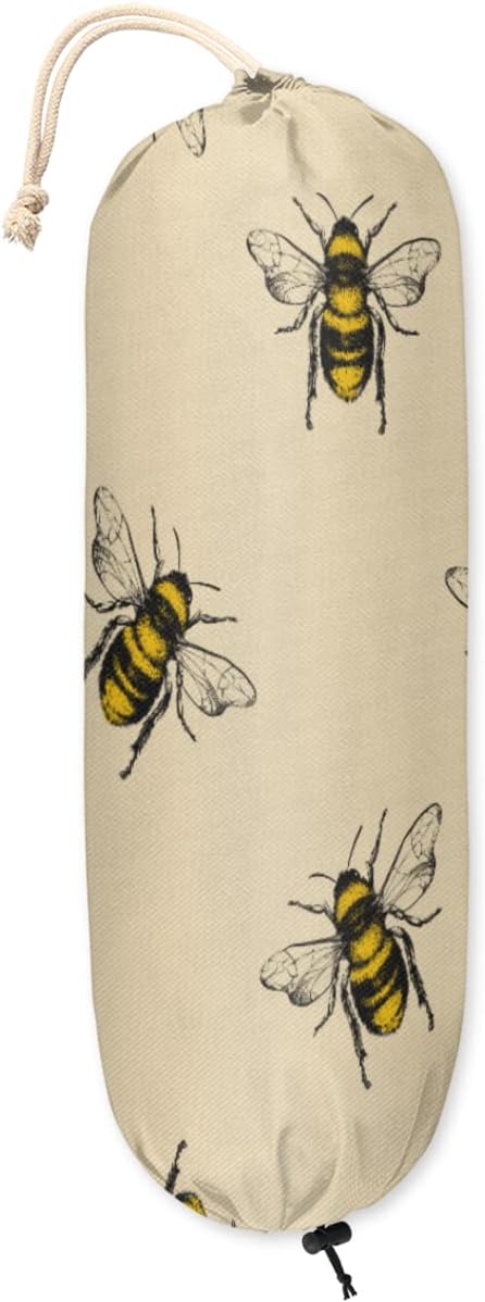 Soporte para bolsas de plástico con estampado de abeja Kawaii para colgar en la pared, organizador de bolsas de basura reutilizable, lavable,