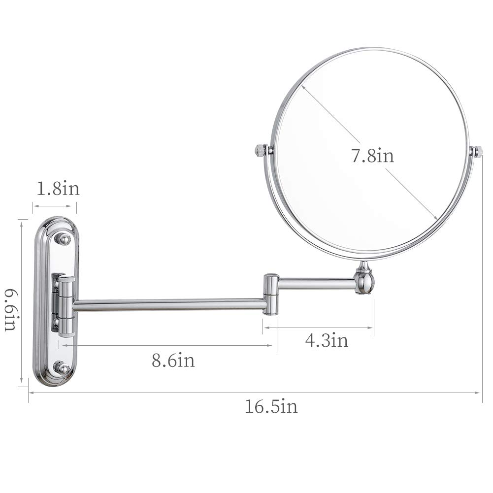 GURUN Espejo de maquillaje con aumento de 8 pulgadas montado en la pared para baño con aumento 7X acabado cromado M1207 (8 pulgadas, 7X)
