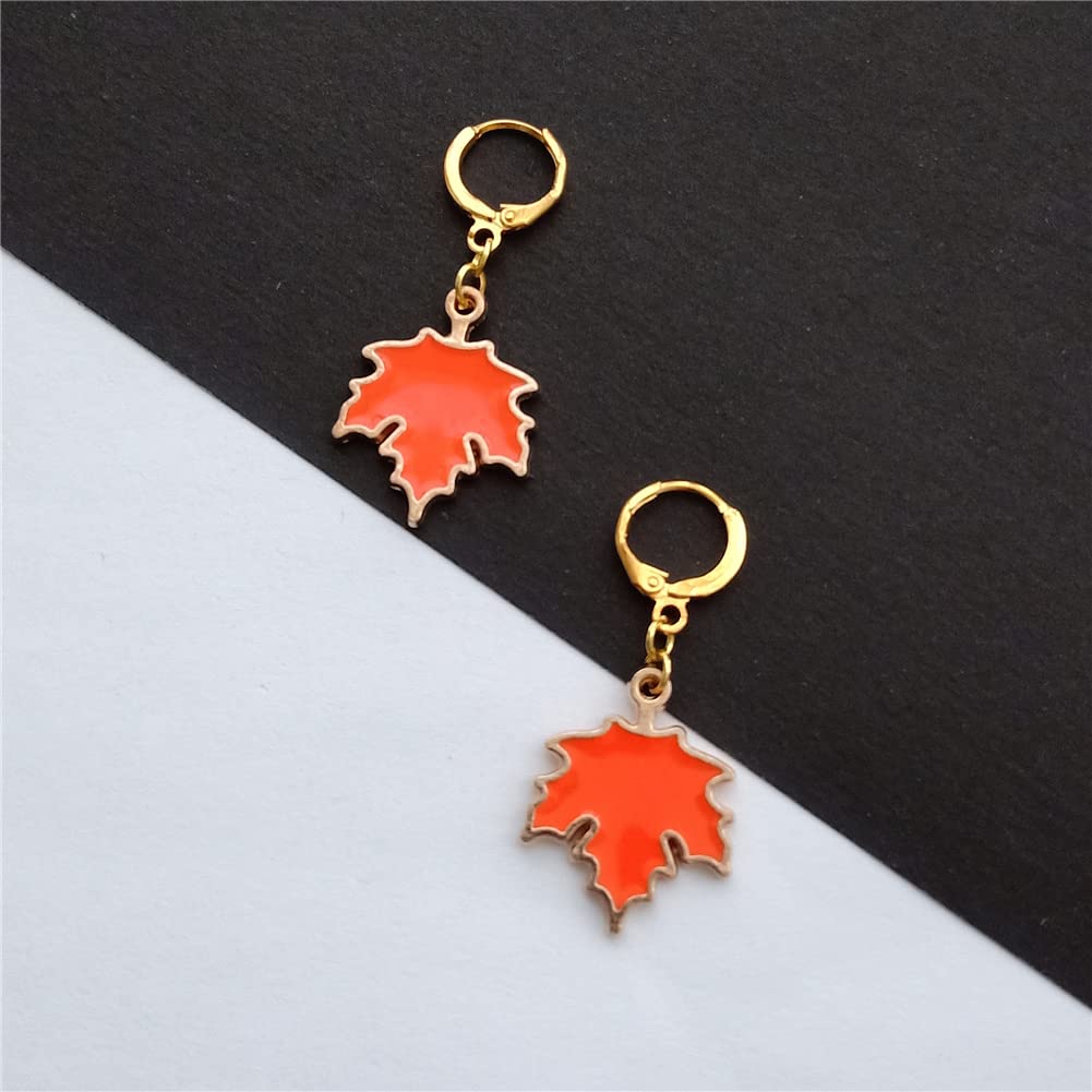 Maple Leaf Earrings Beautiful Enamel Hoop Earrings, Leaves Jewelry for Nature Lover