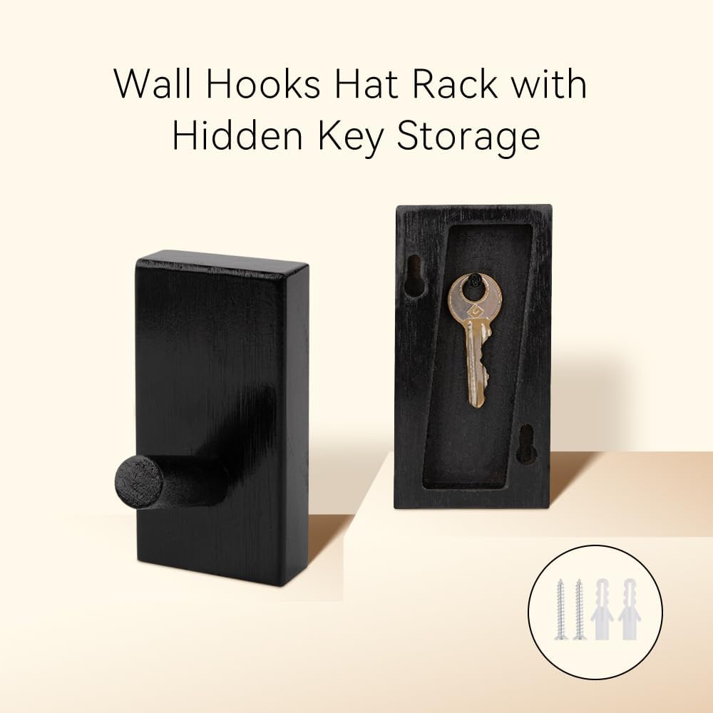 Ganchos de pared para sombreros con almacenamiento oculto para llaves, ganchos decorativos, organizador individual para sombreros, toallero con