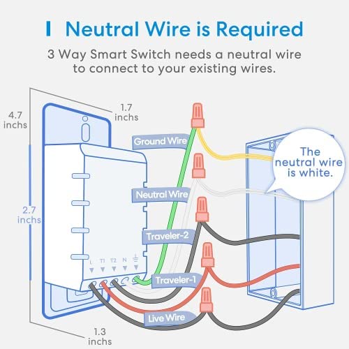 meross Interruptor inteligente de 3 vías, interruptor de luz inteligente compatible con Apple Homekit, Siri, Alexa y SmartThings, interruptor de luz