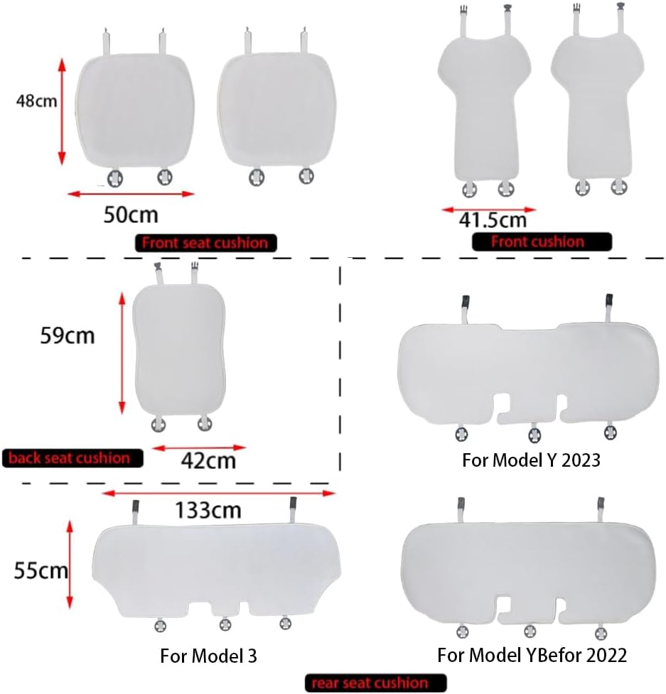 Car Seat Mat Pad Protector Covers,Driver Front Rear Seat Bench Cushion Cover,for Tesla Model 3 seat Cover Set 2017-2022,Ice Silk Anti-Dirty White