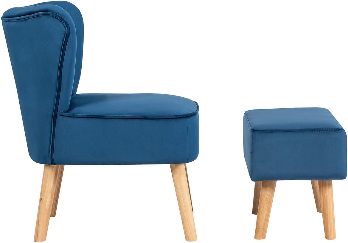 Giantex Silla decorativa de terciopelo con otomana, moderna silla tapizada con reposapiés, patas de madera firmes, juego de sillas individuales de